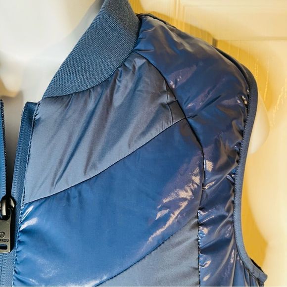 Bernardo Ecoplume Mixed Media Vest Jacket Blue M - Picture 5 of 11